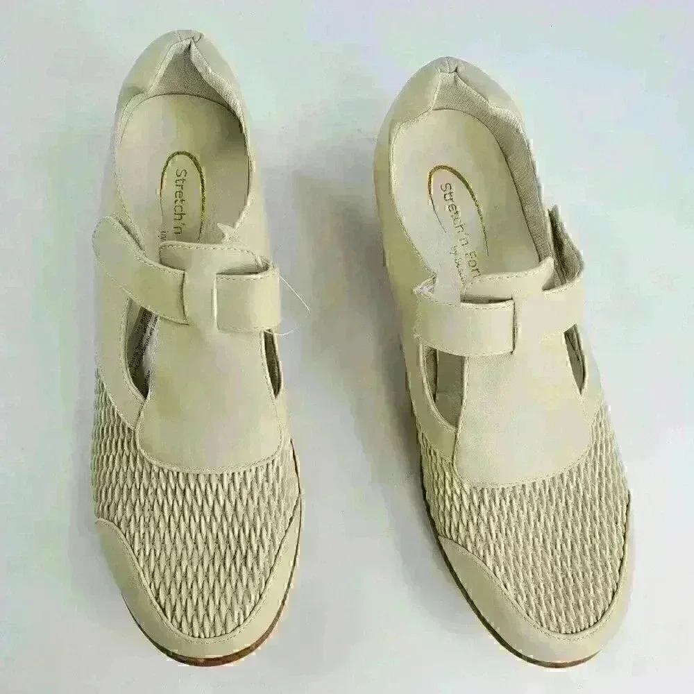 Stretch'n Form by Beacon Adjustable Strap Beige Women Comfort Shoes Size 8.5 New